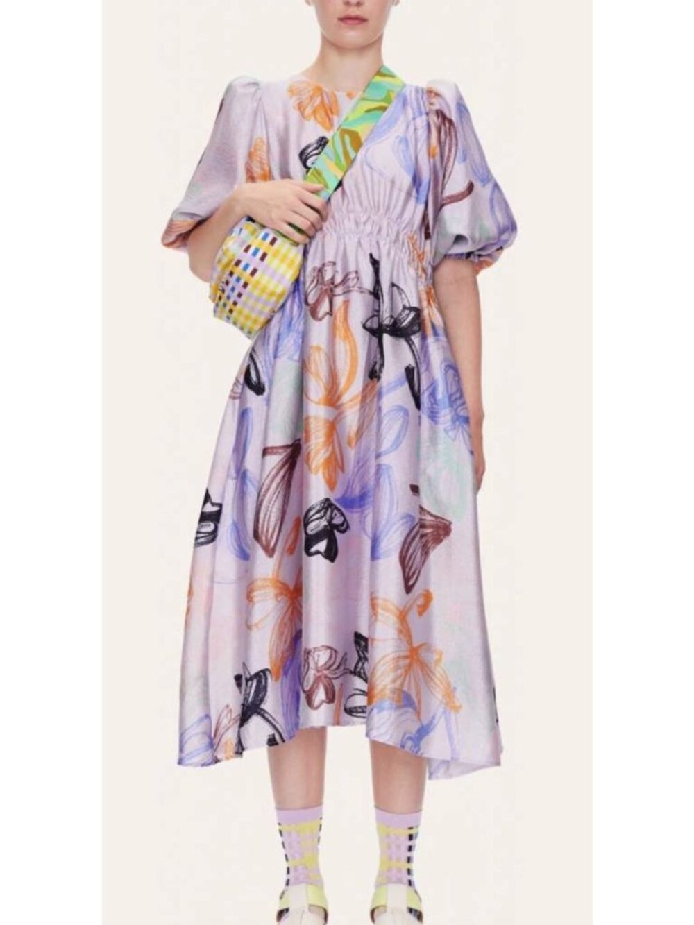 STINE GOYA Elizabeth Dress Floral Printed Tulip Midi Size Medium